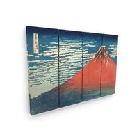 Tableau Panorama Hokusai Red Fuji Clear Sky 100x70 cm divisé en 4 pièces - Imprimée sur Toile - Tableau Moderne Maison