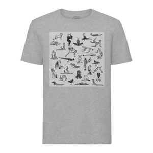 T-SHIRT T-shirt Homme Col Rond Gris Yoga Animaux Dessin As