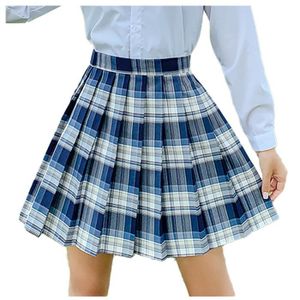 JUPE Uniforme à carreaux d'école de mode pour femmes Jupe taille haute plissée style académique Bleu564