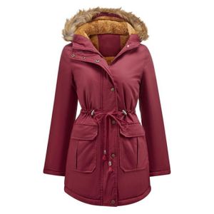 PARKA Parka Femme,Chaleureuse Parka Femme d'automne d'hiver,Mode Parka Femme Longue à capuche Fausse Fourrure Grande Taille-Rouge