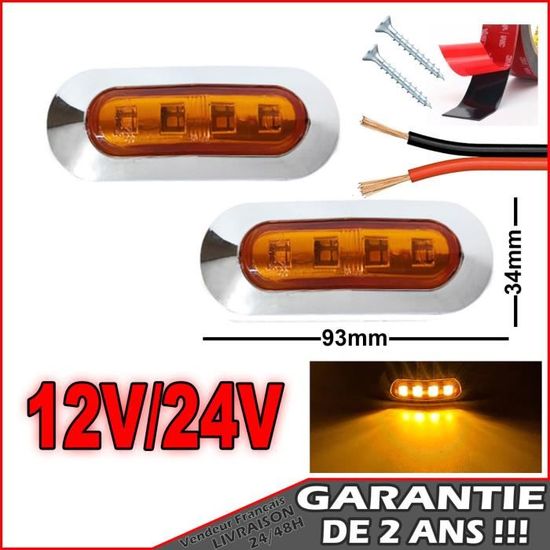 Lot 10 Feux De Gabarit LED 3 LED Orange 12/24V Avec Supports - Camion Remorque Caravane