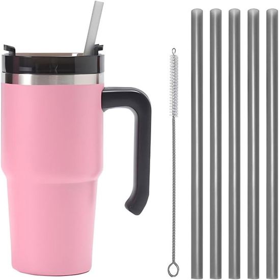 Mug Isotherme EQARD Avec Paille Et Poignée – Tasse De Voyage En Acier Argenté