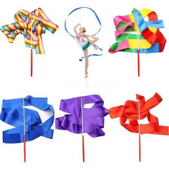 5 pièces 4 m accessoires de danse de ruban de gymnastique de couleur  artistique jouets pour enfants (rose rouge)