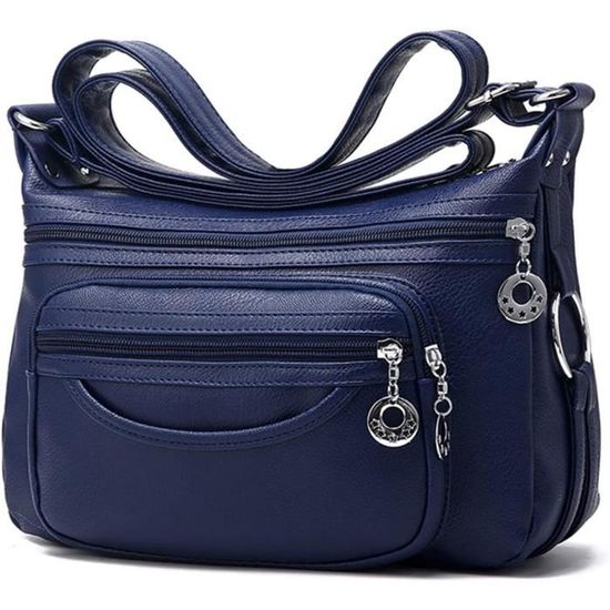 Sac à Bandoulière Femme En Cuir Synthétique Souple - Multi-poches - Réglable - 26x12x19 Cm