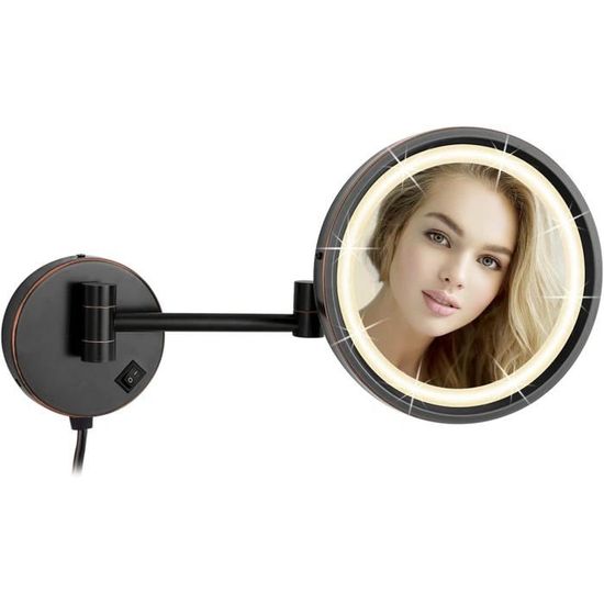 Auxmir Miroir Grossissant x10 Lumineux LED de Voyage Avec Ventouse - Rotation à 360° pour Salle de Bain