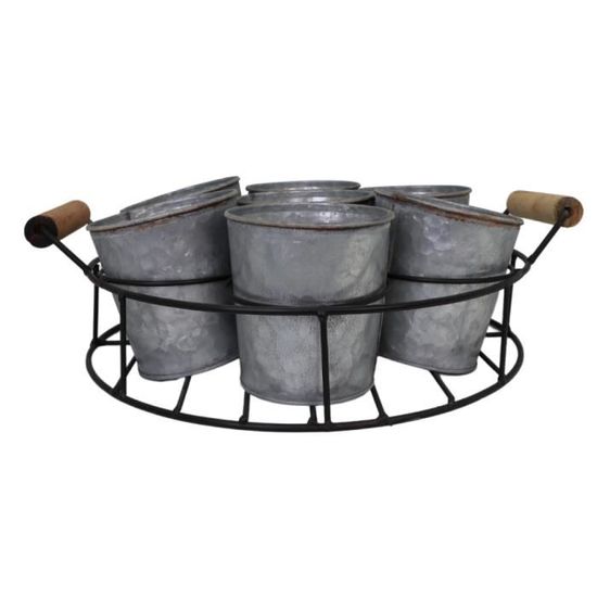 Plateau Rond Vintage Avec Poignées Métal - Diamètre 28 Cm, Hauteur 2/7 Cm, Bois Style Shabby Chic, Déco Maison/campagne