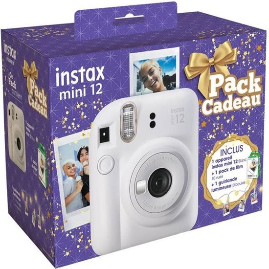 Appareil Photo Instantané Instax Mini 12 FUJIFILM Blanc 10 vues et guirlande lumineuse 10