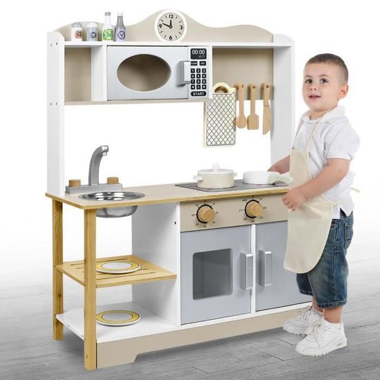 Cuisine Jouet En Bois Pour Enfants Tiny Land - Avec Kit De Découpe, Poêle Et Accessoires - Dimensions 55x30x60 Cm, Hauteur Comptoir 40 Cm - 6