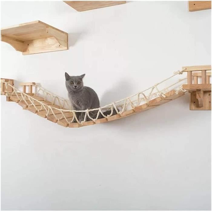 Arbre A Chat Cadre D Escalade En Bois Massif Monte Mural Maison De Chat Plate Forme De Saut Pont Suspendu Color 90cm Cdiscount Animalerie
