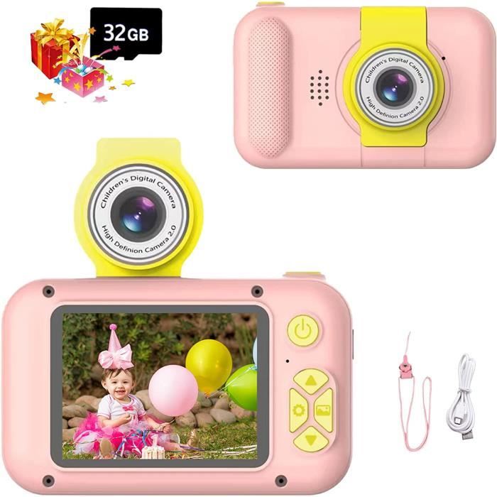 Appareil photo enfant caméra 1080P avec lentille rotative de 180°,appareil photo numérique à écran de 2,4 pouces cadeau
