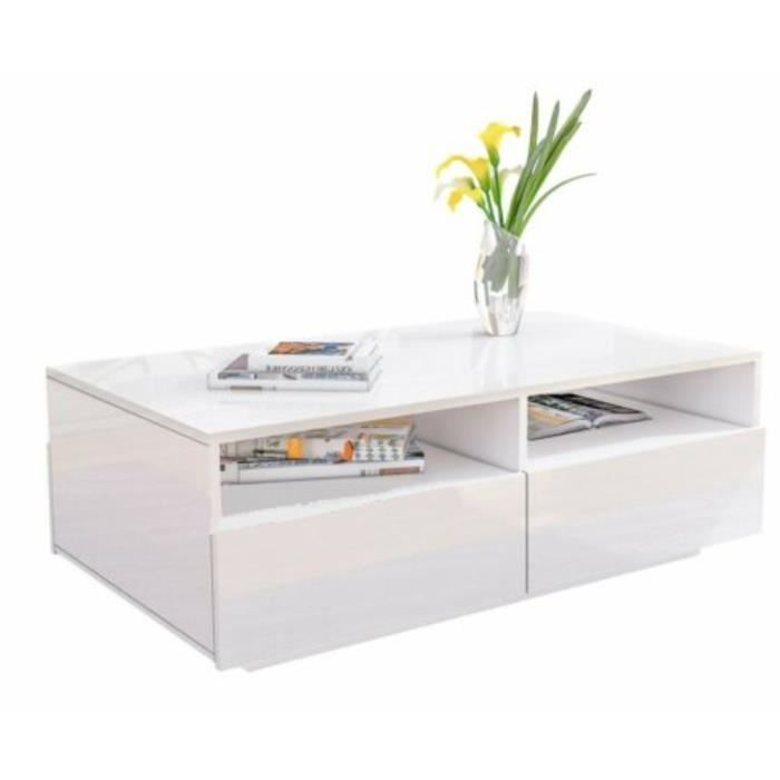 MEI TABLE BASSE Blanche Brillante à 4 Tiroirs Design Moderne pour Salon
