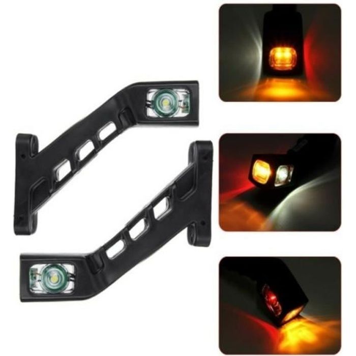 Lot de Feux de Gabarit Côté Gauche et Côté Droit 12/24V Tricolore à LED Rouge Blanc Orange pour Remorque Camion Camionnette Fourgon