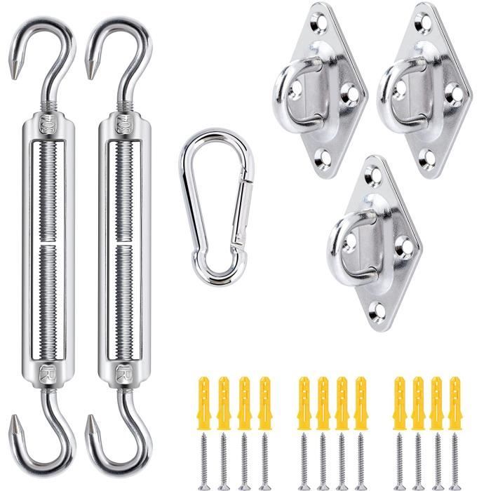 Kit de fixation pour voile d'ombrage, voile solaire triangulaire support en acier inoxydable 304, support pour hamac d'extérieur