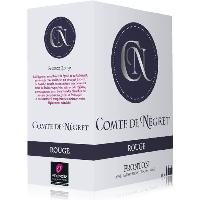 BIB Vin Rouge Comte de Négret AOP Fronton Rouge - Cubi de 3 litres