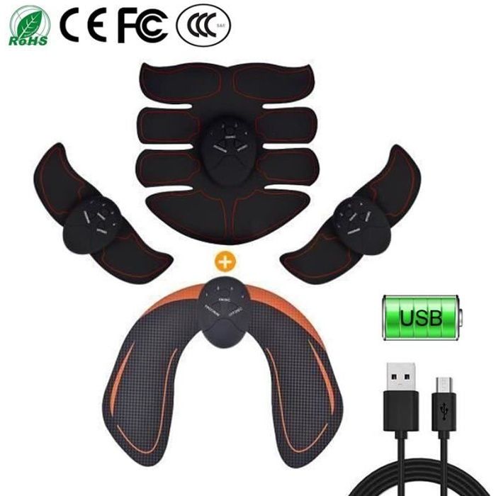 Musculaire Rechargeable Stimulateur EMS Abdominale Abdos Appareil Musculation Bras Abdomen Dos Jambe Cuisse pour Hommes et Femmes
