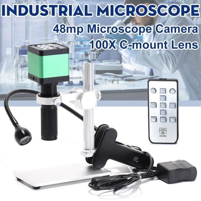 48MP Digital Industrial Video Microscope Camera + 100X C-mount Lens + 56 LED Ring Light For Soldering Repair + Stand Holder