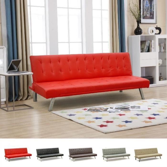 Canapé droit 3 places Rouge Cuir Pas cher Design