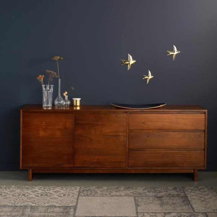 Commode en bois finition noyer 3 tiroirs 2 portes BDBD