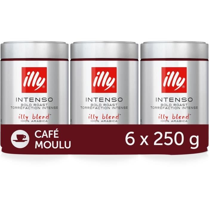 ILLY Café Moulu Espresso Intenso - 100% Arabica - 6 boîtes de 250g soit 1,5kg