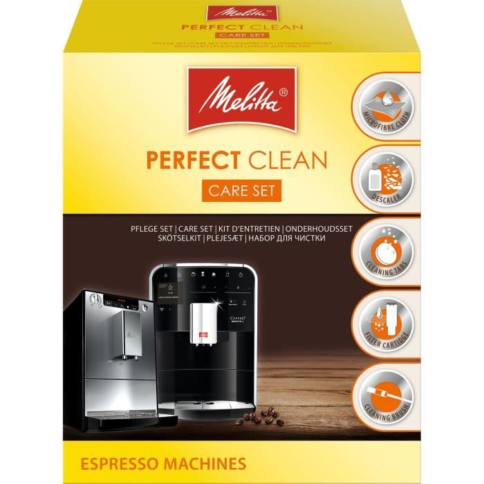Melitta - Kit Nettoyage - Perfect Clean - Machines à Expresso - 1 cartouche filtrante + 1 tissu + pastilles nettoyage + dét liquide