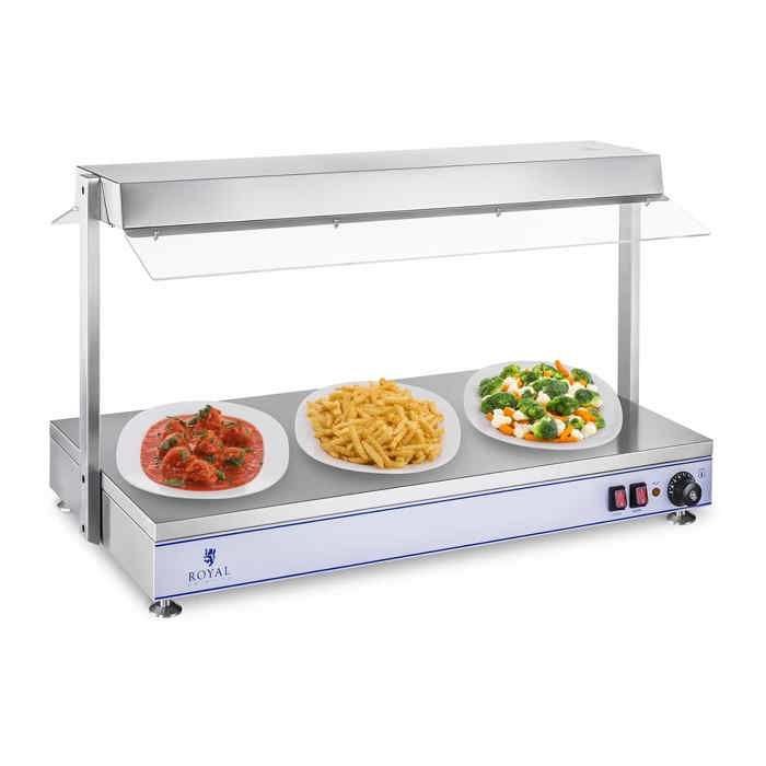 Chauffe-plats Royal Catering RCHP-100H (1550W température 0–110dc inox et plexiglas 3 Lampes halogènes chauffantes au dessus)