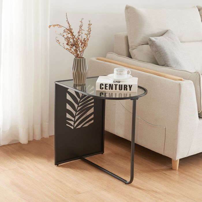 Table dappoint Ulvik métal verre 50 x 50 x 35 cm noir