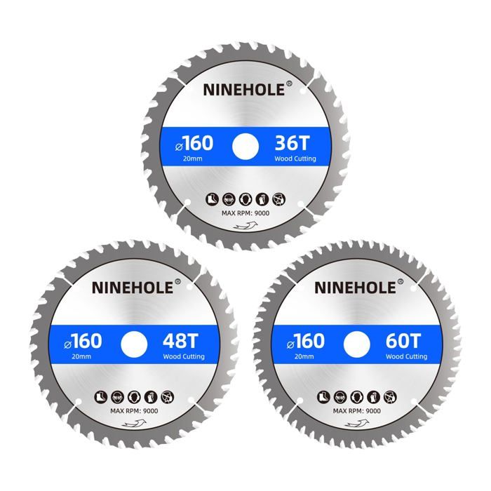 Silverline 892547 - Jeu De 3 Lames De Scie Circulaire TCT 230 Mm - 24, 40 Et 48 Dents - Bagues De Réduction Incluses