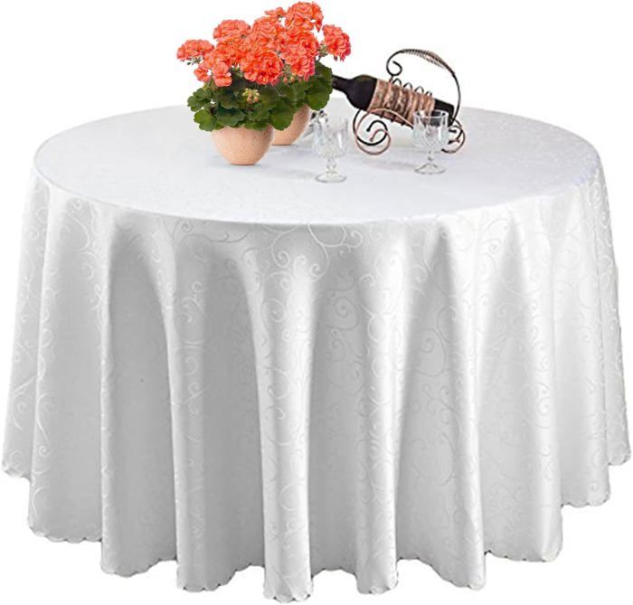 Nappe Ronde Damassée 170 Cm De Diamètre - 100% Polyester - Motif Fleurs - Rose Crevette/orange