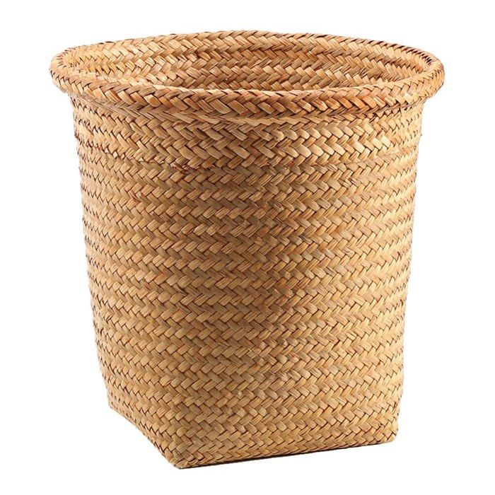 Poubelle En Osier Naturel Tressé à La Main – Élégante Corbeille Ronde Pour Salle De Bain, Chambre Ou Bureau, Style Boho Chic