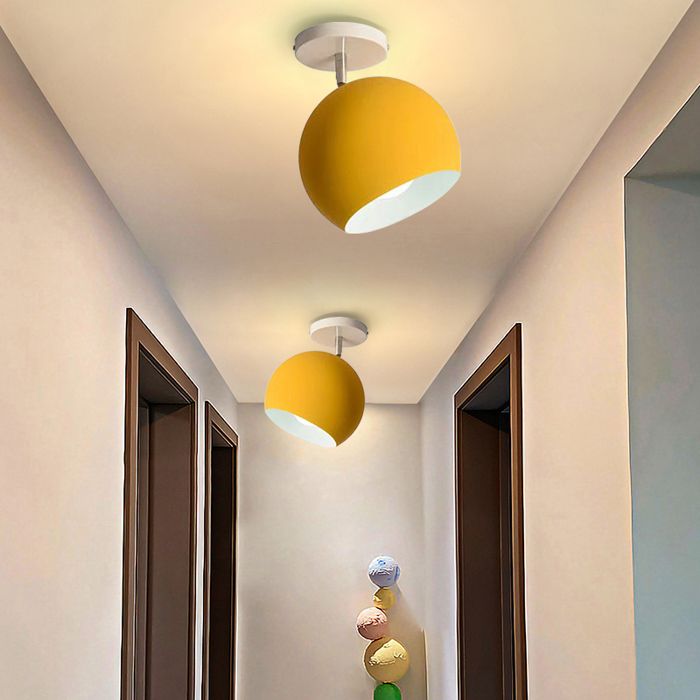 SNOGOLD Plafonnier Moderne en Métal Scandinave Abat-jour Sphérique Ø15cm Jaune Macaron Luminaire E27 pour Salon Chambre Couloir