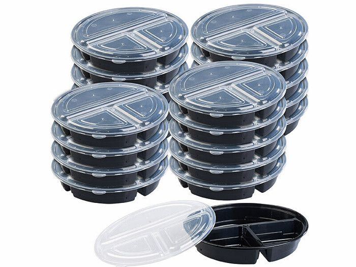 20 boîtes de conservation 3 compartiments avec couvercles – 900 ml 20 boîtes de conservation 3 compartiments avec couvercles – 900 ml