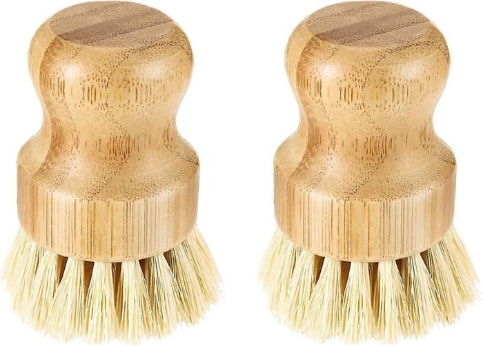 Lot de 2 brosses à vaisselle en bambou rondes en bois palmier avec bambou naturel gris naturel bois