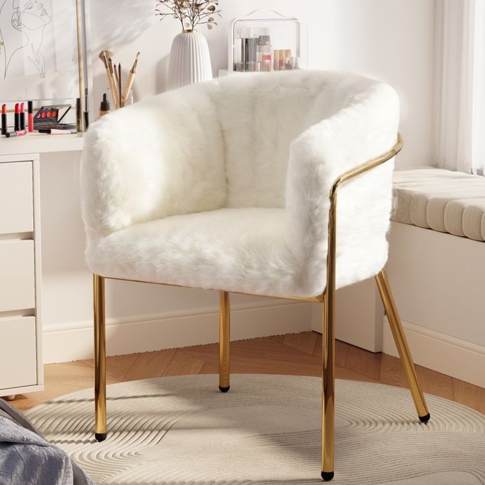 Chaise de LoisirsChaise de Salle à Manger Fauteuil Beige Scandinave Imitation Duvet de Lapin 42x40x76cm