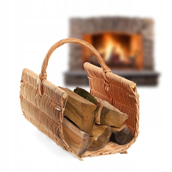 Panier Transport Bois KADAX - Panier à Bûches Osier Avec Poignée - 40x50x35 Cm Naturel