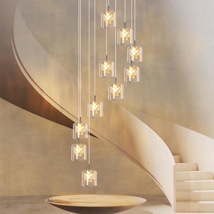 Homefire Lampe suspension escalier lampe suspension moderne - 230CM hauteur réglable lampe suspendue 10 flammes en verre lampe G9