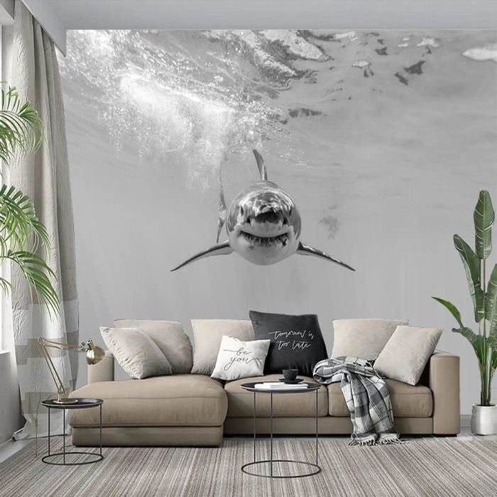 papier peint Panoramique 3D mural gris blanc requin animal photo papier peint chambre salon canapé tv fond décoration 350x250cm