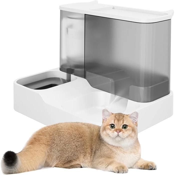 Comparer les prix de Distributeur Croquettes Chat Abreuvoir et alimentateur Automatique pour，Distributeur deau (Gris)