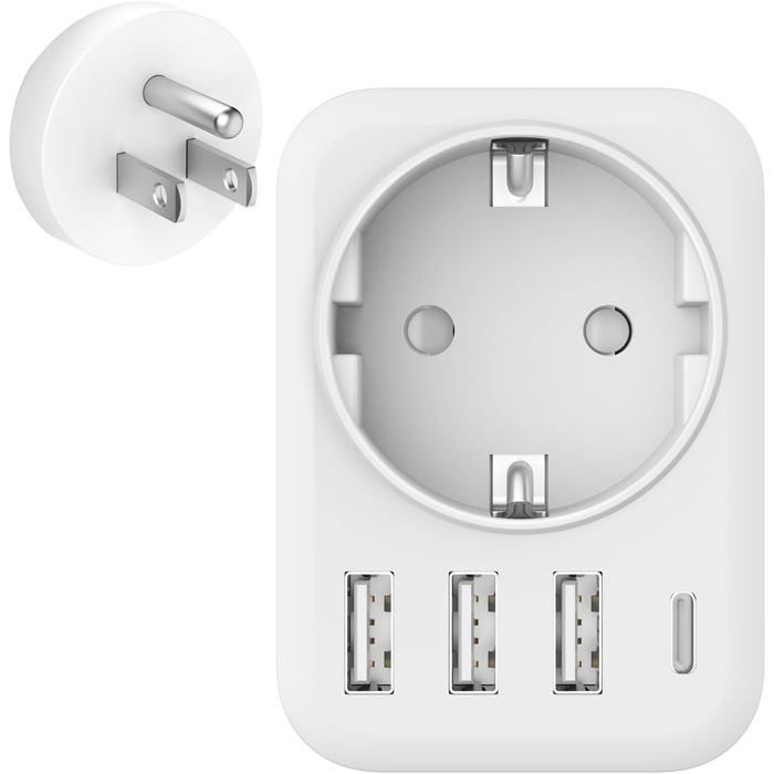 5 En 1 Adaptateur Prise USA Avec 3 USB A Et 1 USB C Et 1 Prise 