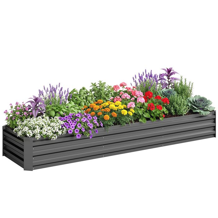 Carré potager - Outsunny - rectangulaire - fond ouvert - avec coins de protection - acier galvanisé - 240 x 60 x 30 cm - gris foncé