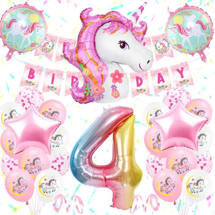 Decoration Anniversaire Licorne Fille,Ballon Licorne Anniversaire Fille avec Énormes Ballons