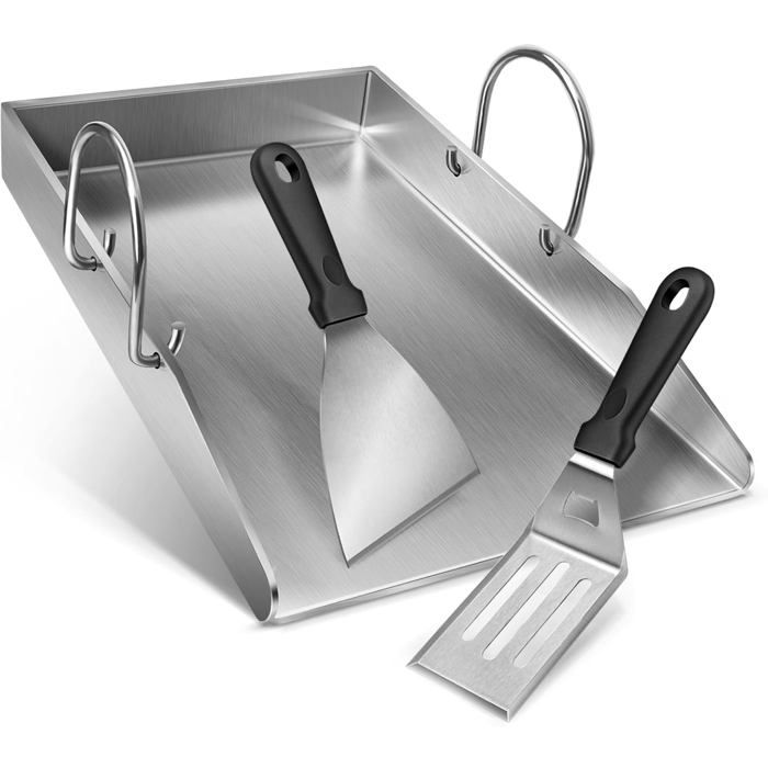 Plaque Plancha Inox 36x30cm – Surface De Cuisson BBQ Ultra Robuste + Set Spatules Offerte