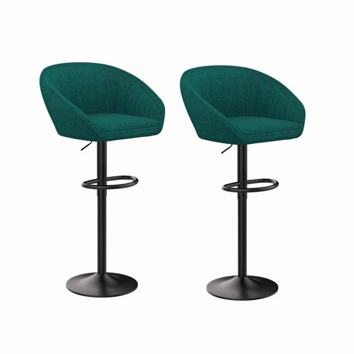 VIVOLILV Lot de 2 Tabouret de bar Vert - Revêtement en lin - Reglables en hauteur - Chaises Bar avec Repose-Pieds - Pour cuisine