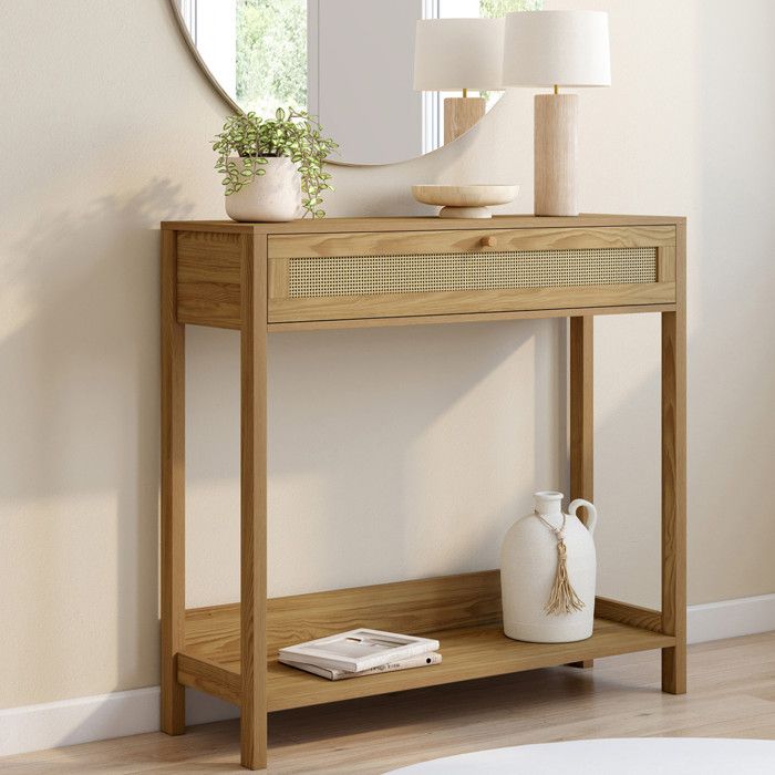 IDMARKET Console 1 tiroir HANAE effet naturel cannage IDMARKET Console 1 tiroir HANAE effet naturel cannage