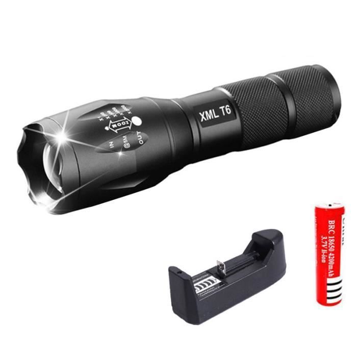 Lampe de poche - LED - XML T6 - 4000 lumens - Rechargeable - Camping