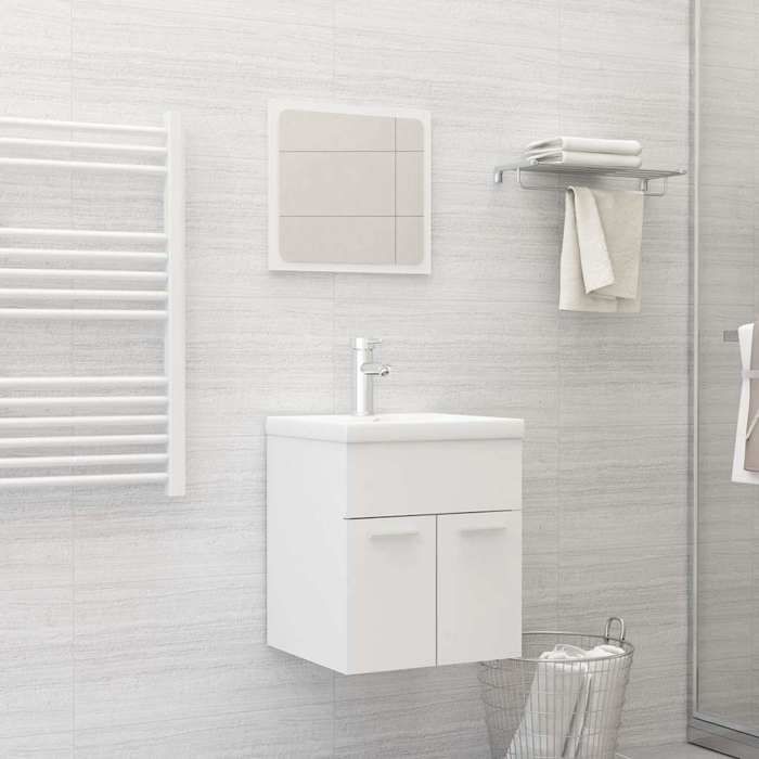 Ensemble Meubles Salle de Bain - vidaXL - Blanc - Aggloméré - Lavabo Intégré - Miroir