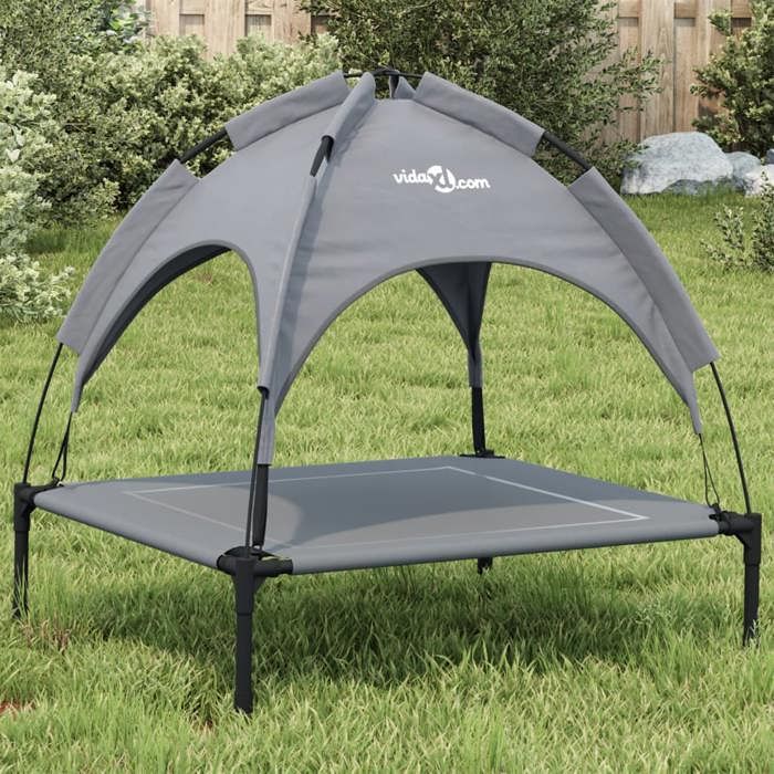Automne/hiverLit pour chien avec auvent anthracite tissu Oxford et acier - HAuteur:70cm - Grande Taille &FR_323317