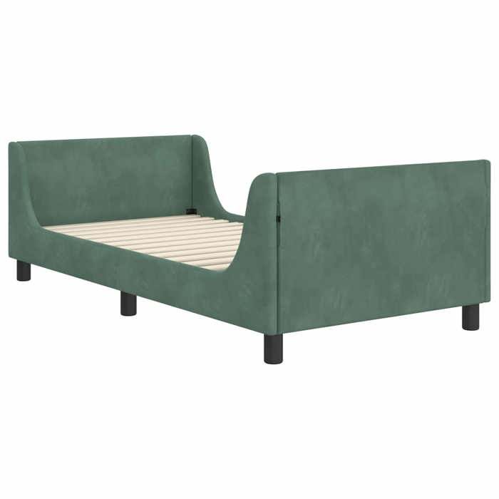 Lit enfant avec tête de lit - UU - Vert mer - 90x200 cm - Velours - Bois dingénierie - Poches de rangement