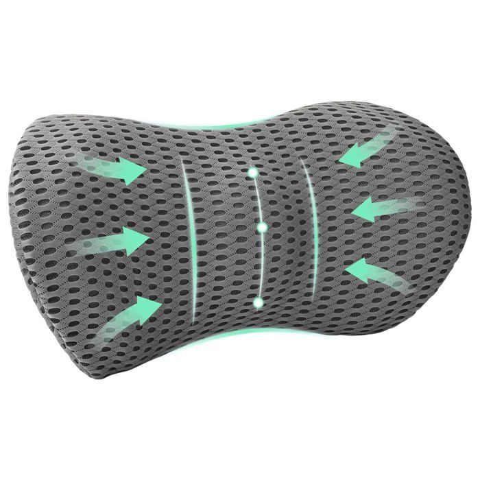 Coussin de dos en maille 4D - vidaXL - Gris - 47x24x13 cm - Matériau respirant - Housse amovible - Design moderne