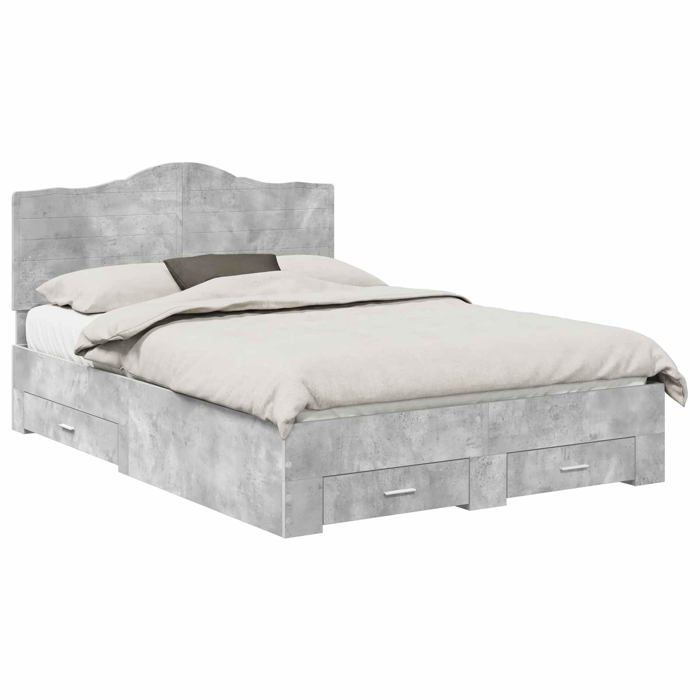 Cadre de lit moderne - vidaXL - Gris Béton - Bois dingénierie - 140x190 cm - Tiroirs intégrés - Hauteur 32 cm Cadre de lit moderne - vidaXL - Gris Béton - Bois dingénierie - 140x190 cm - Tiroirs intégrés - Hauteur 32 cm