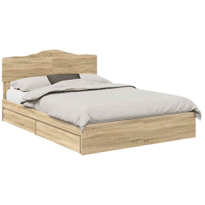 Lit de rangement en bois dingénierie - vidaXL - 160x200 cm - Chêne Sonoma - Tiroirs intégrés - Cadre à lattes